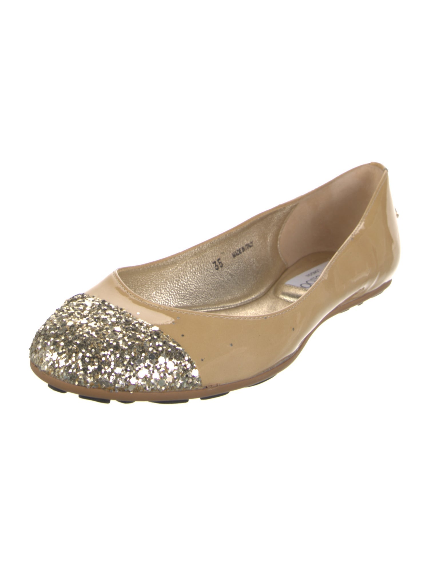 Jimmy Choo Patent Leather Glitter Accents Ballet Flats